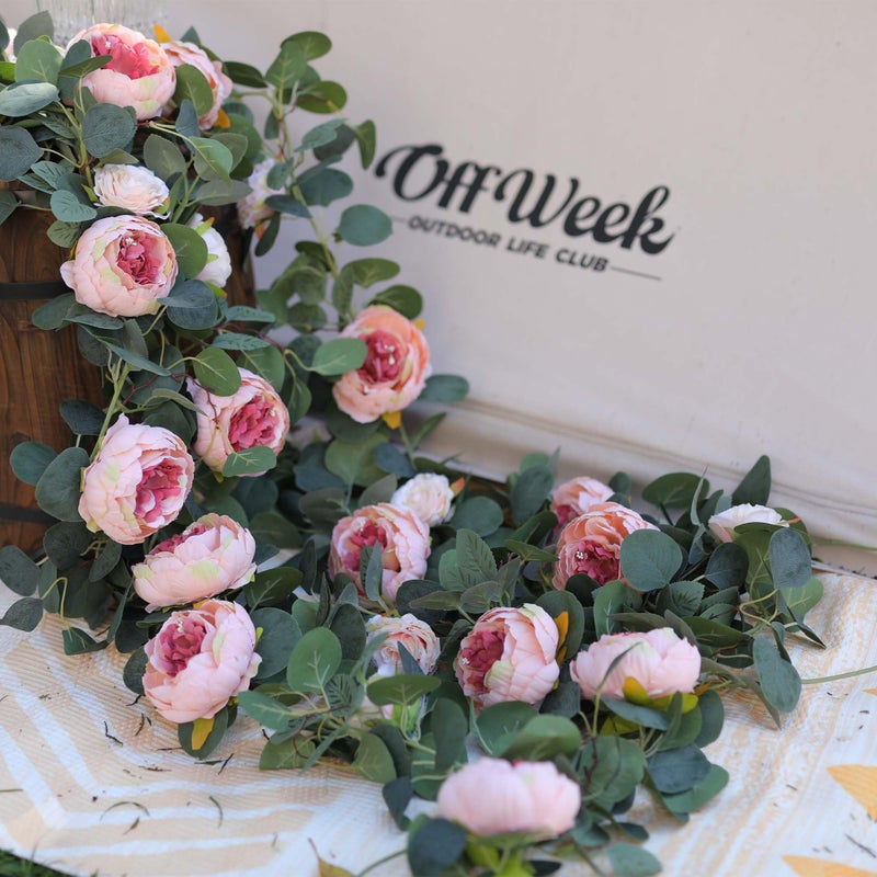 MISSPIN 2pcs Artificial Flowers Garland Spring Eucalyptus Garland Vintage Fake Flower Peony Rose Vine Greenery Decorative Wall Hanging Plant for Wedding Arch Door Arrangement Party Decor - Image 3