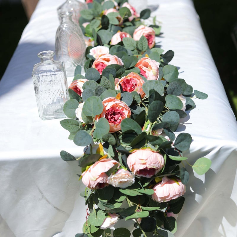 MISSPIN 2pcs Artificial Flowers Garland Spring Eucalyptus Garland Vintage Fake Flower Peony Rose Vine Greenery Decorative Wall Hanging Plant for Wedding Arch Door Arrangement Party Decor - Image 5