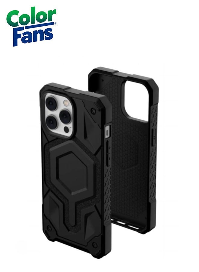 Color Fans Apple iPhone 14 Pro Max Case 6.7" Monarch Pro Build-in Magnet Compatible with Magnet Charging Rugged Shockproof Dropproof Premium Protective Cover - Black  - Image 1