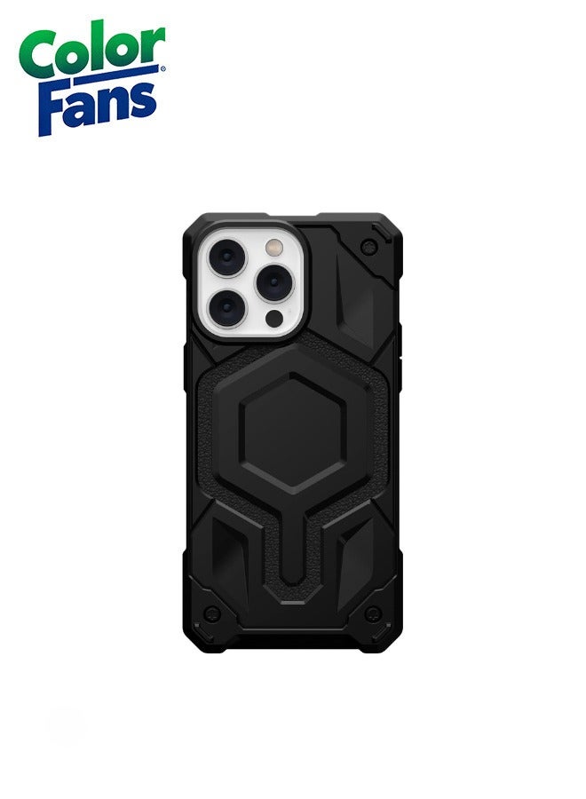 Color Fans Apple iPhone 14 Pro Max Case 6.7" Monarch Pro Build-in Magnet Compatible with Magnet Charging Rugged Shockproof Dropproof Premium Protective Cover - Black  - Image 2