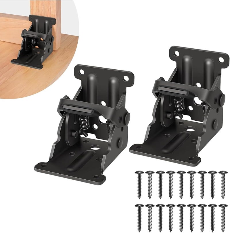 Spiglamm 2 Pack Folding Brackets, Self-Lock Hinge with Screws for Folding Table Legs, Lock Extension Support Bracket Bed Legs, Black - Image 1