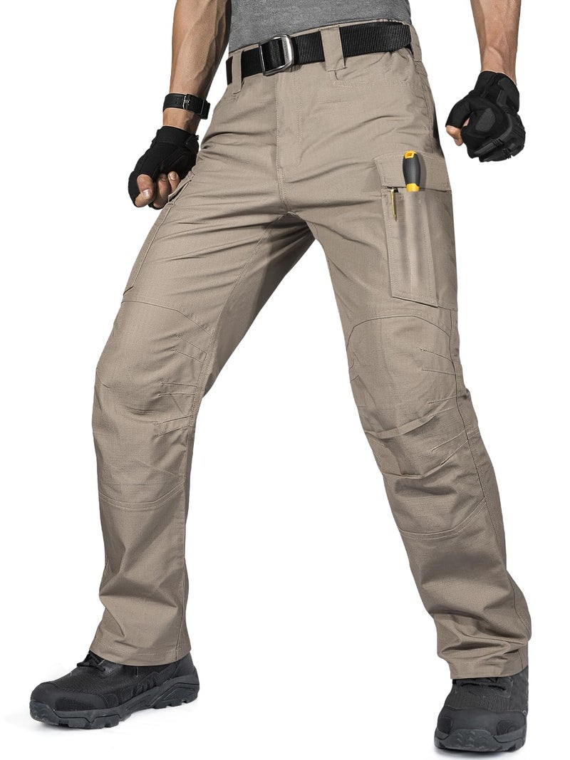 FREE SOLDIER Men's Water Resistant Pants Relaxed Fit Tactical Combat Army Cargo Work Pants with Multi Pocket (Khaki 32W x 34L) - Image 1