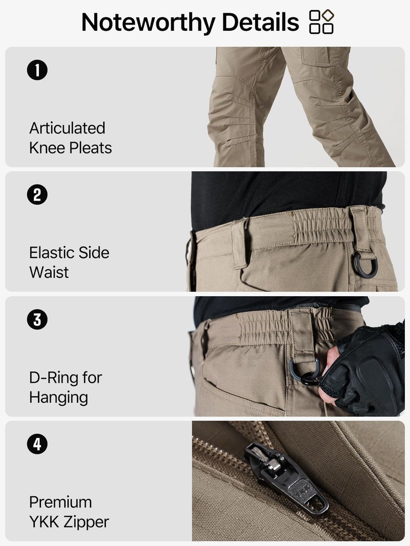 FREE SOLDIER Men's Water Resistant Pants Relaxed Fit Tactical Combat Army Cargo Work Pants with Multi Pocket (Khaki 32W x 34L) - Image 4