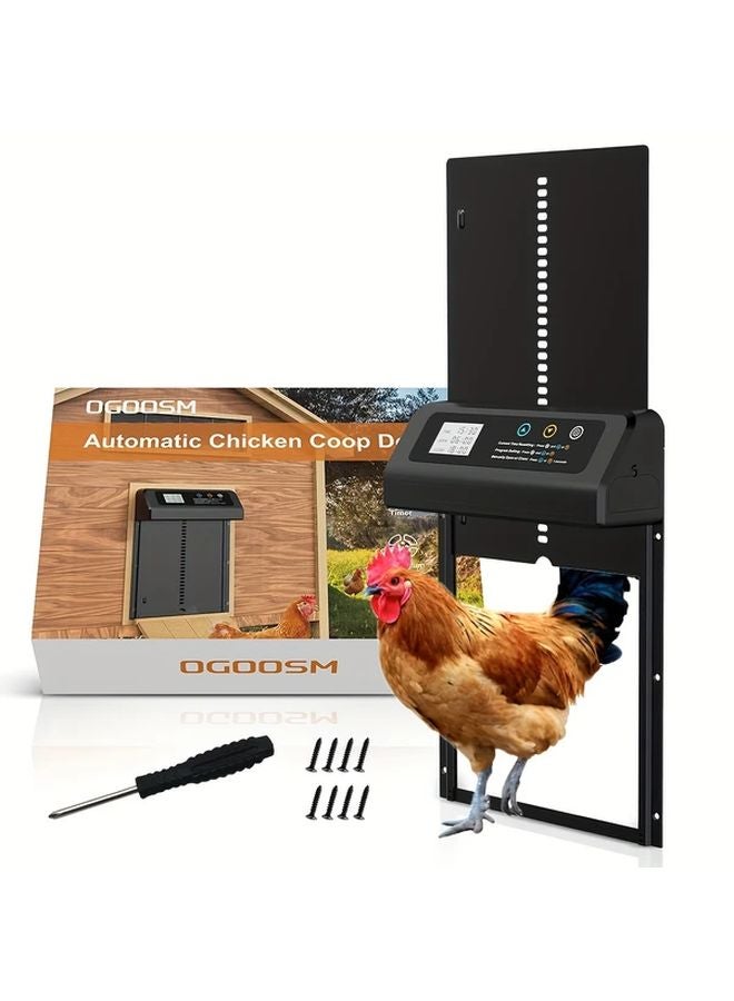 باب قن الدجاج الأسود الآلي قابل للبرمجة بشاشة LCD مقاوم للماء ومضاد للانسداد - Image 2