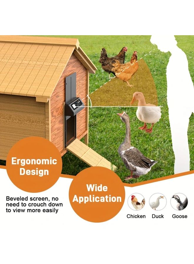 باب قن الدجاج الأسود الآلي قابل للبرمجة بشاشة LCD مقاوم للماء ومضاد للانسداد - Image 4