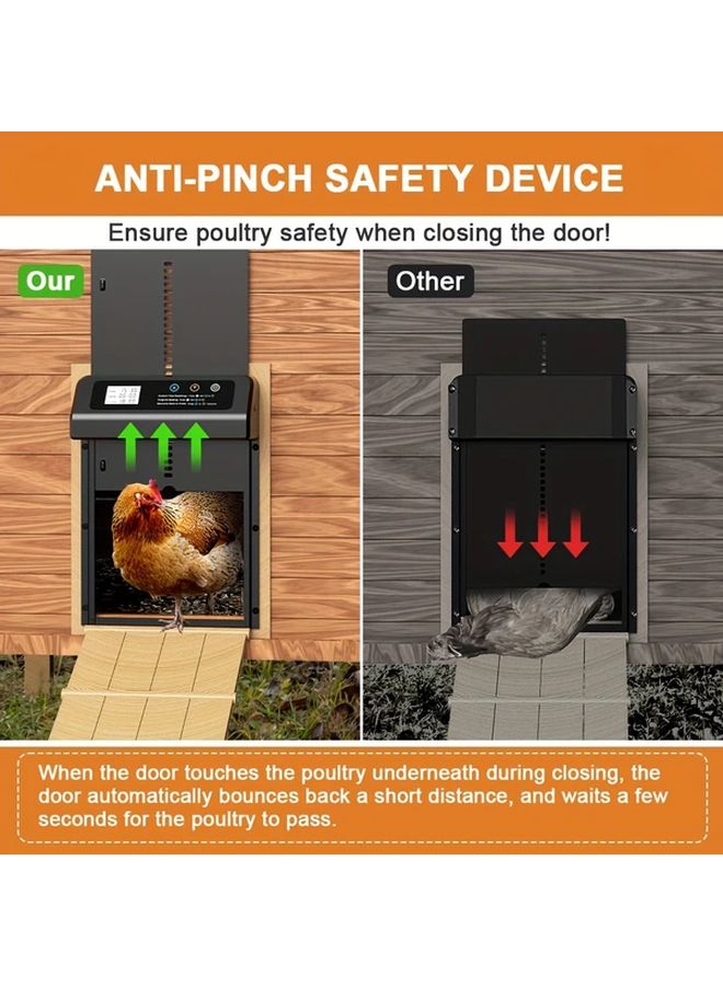 باب قن الدجاج الأسود الآلي قابل للبرمجة بشاشة LCD مقاوم للماء ومضاد للانسداد - Image 5