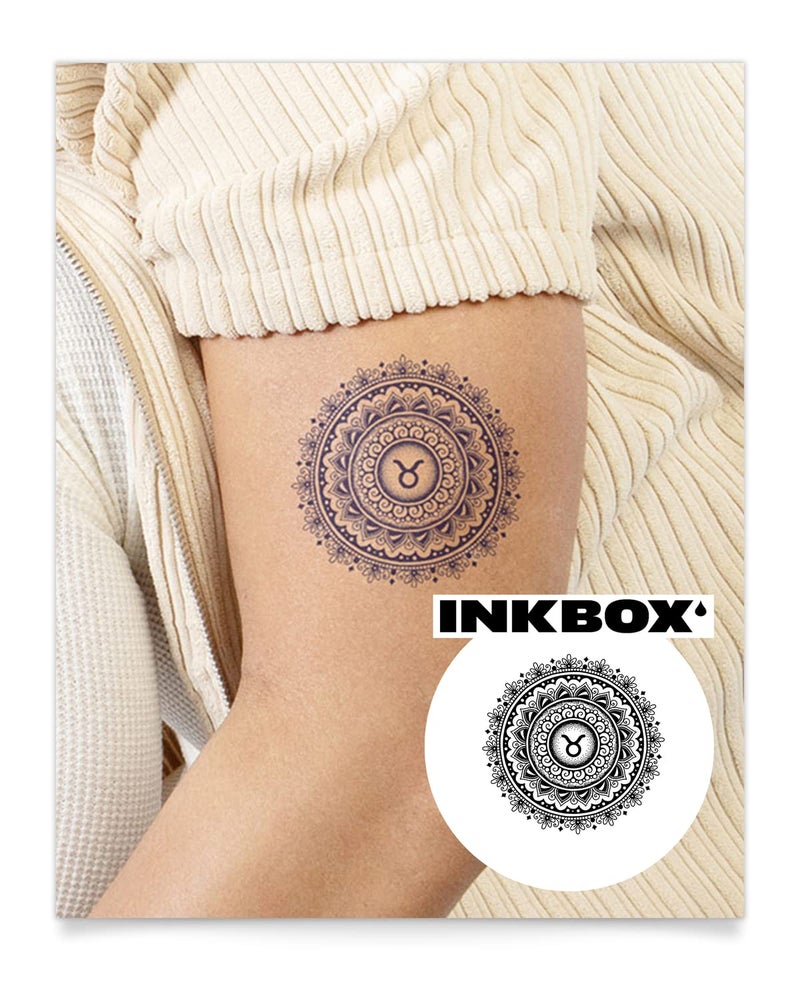 inkbox Inkbox Temporary Tattoos, Semi-Permanent Tattoo, One Premium Easy Long Lasting, Water-Resistant Temp Tattoo with For Now Ink - Lasts 1-2 Weeks, I Am Taurus, 4 x 4 in 