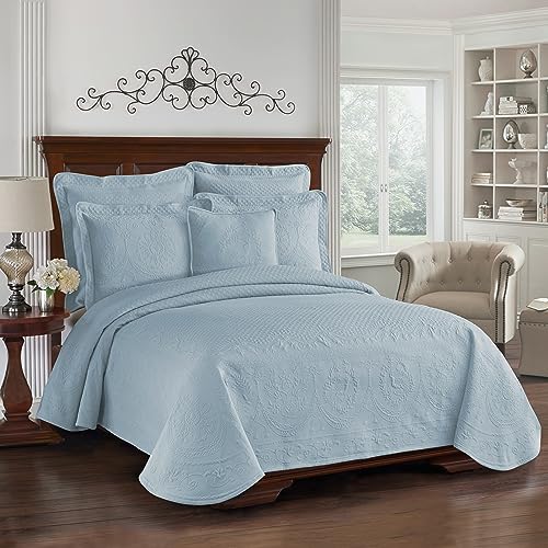HISTORIC CHARLESTON King Charles Modern Farmhouse Floral Matelasse Coverlet, 100% Cotton Breathable Bedding, King/CalKing, Blue - Image 1