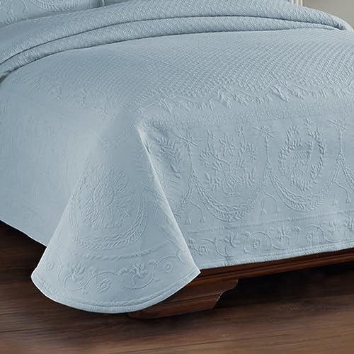 HISTORIC CHARLESTON King Charles Modern Farmhouse Floral Matelasse Coverlet, 100% Cotton Breathable Bedding, King/CalKing, Blue - Image 3