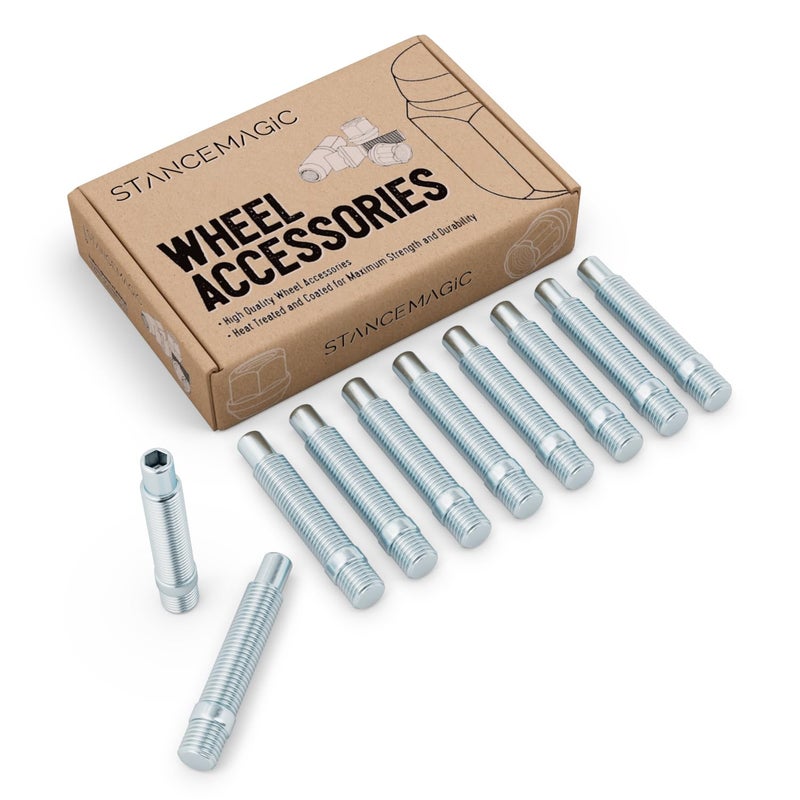 20pcs Extended Silver Wheel Stud Conversion 12x15 to 12x15 74mm Total Length 44mm Shank Length Compatible with BMW 1 3 5 Series Ensure Vehicle uses M12x15 Bolts Screw Adapter