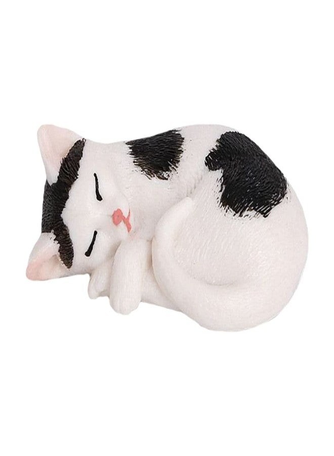 ARTIBETTER Mini Cat Figurines Plastic Sleeping Cat Kitten Animal Sculpture Cake Topper Fairy Garden Decoration for Home Office Tabletop Black White - Image 1