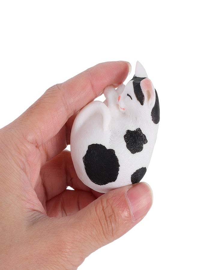 ARTIBETTER Mini Cat Figurines Plastic Sleeping Cat Kitten Animal Sculpture Cake Topper Fairy Garden Decoration for Home Office Tabletop Black White - Image 2