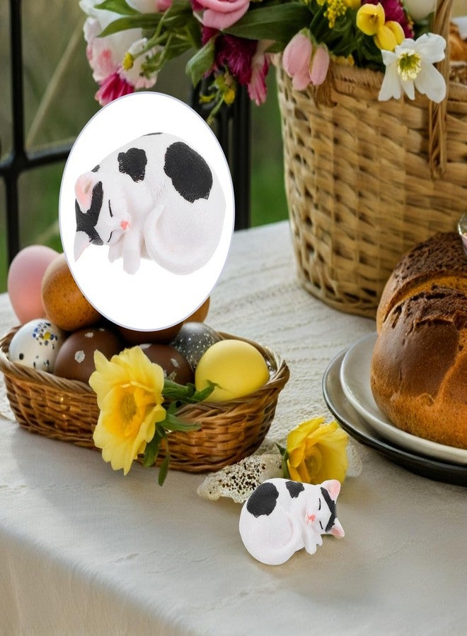 ARTIBETTER Mini Cat Figurines Plastic Sleeping Cat Kitten Animal Sculpture Cake Topper Fairy Garden Decoration for Home Office Tabletop Black White - Image 5