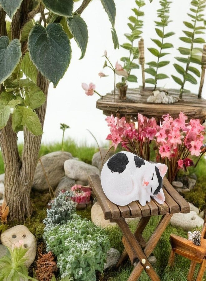 ARTIBETTER Mini Cat Figurines Plastic Sleeping Cat Kitten Animal Sculpture Cake Topper Fairy Garden Decoration for Home Office Tabletop Black White - Image 4