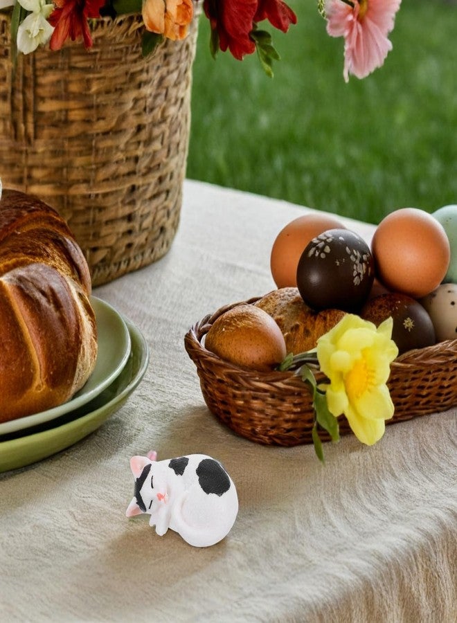 ARTIBETTER Mini Cat Figurines Plastic Sleeping Cat Kitten Animal Sculpture Cake Topper Fairy Garden Decoration for Home Office Tabletop Black White - Image 3