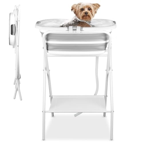 YUEPET Elevated Collapsible Dog Bathtub, Portable Shower Tub with Safety Collar, Foldable Dog Washing Station for Bathing and Grooming for Puppies Medium Dogs Cats Pets - Image 1