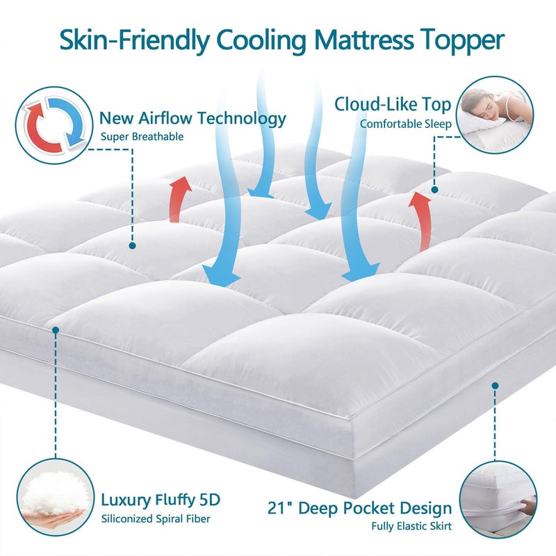CHOKIT Full Mattress Topper, Extra Thick Pillow Top Mattress Pad for Back Pain Relief, Cooling Bed Topper Mattress Cover with 8-21 Inch Deep Pocket - Image 2