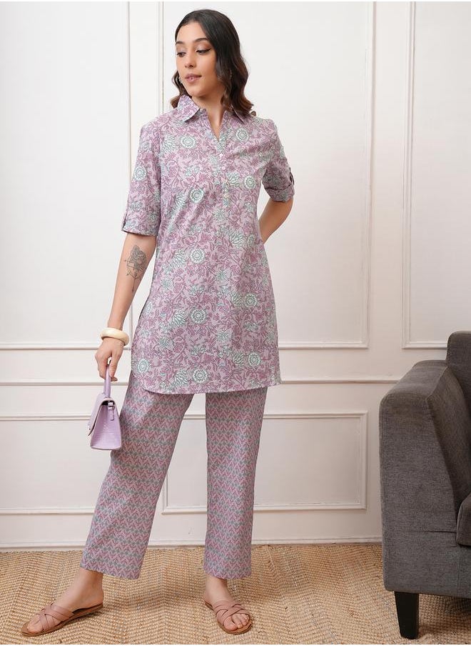 Vishudh - All-Over Printed Cotton Tunic and Trousers Co-Ords by Styli - Image 1