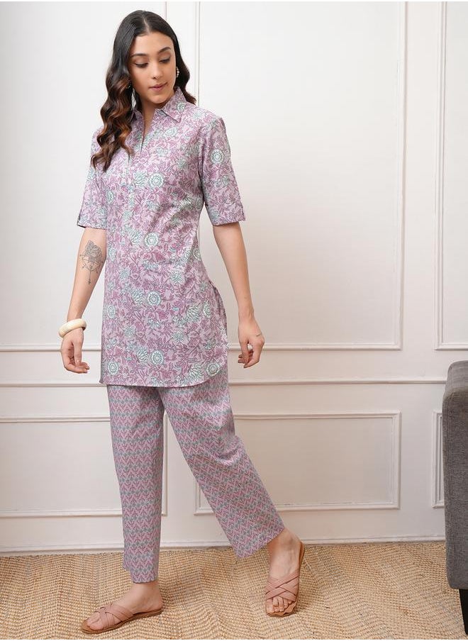 Vishudh - All-Over Printed Cotton Tunic and Trousers Co-Ords by Styli - Image 1