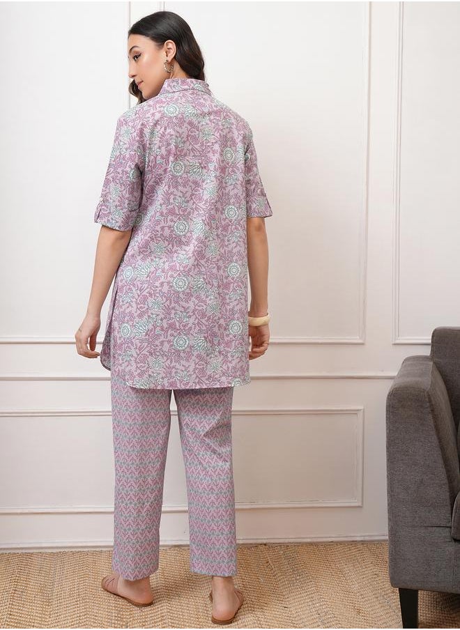 Vishudh - All-Over Printed Cotton Tunic and Trousers Co-Ords by Styli - Image 1