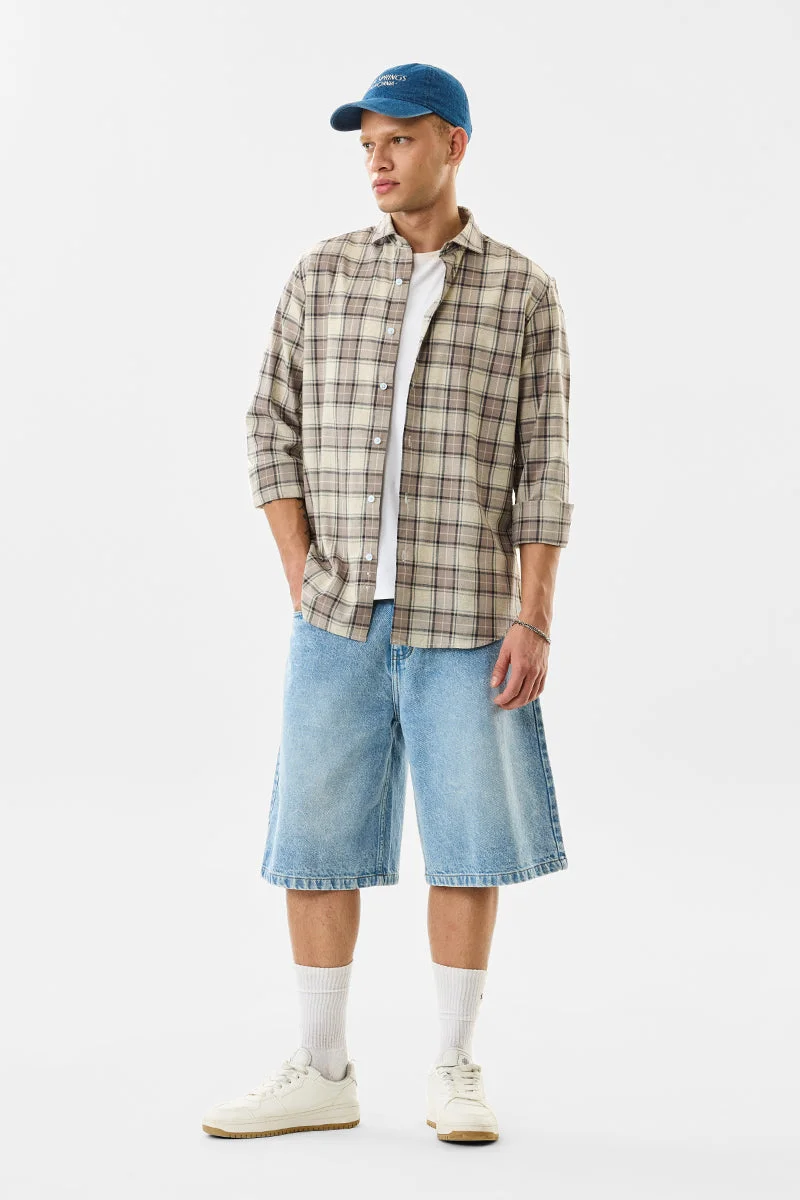 SNITCH Linen Blend Plaid Slim Fit Shirt