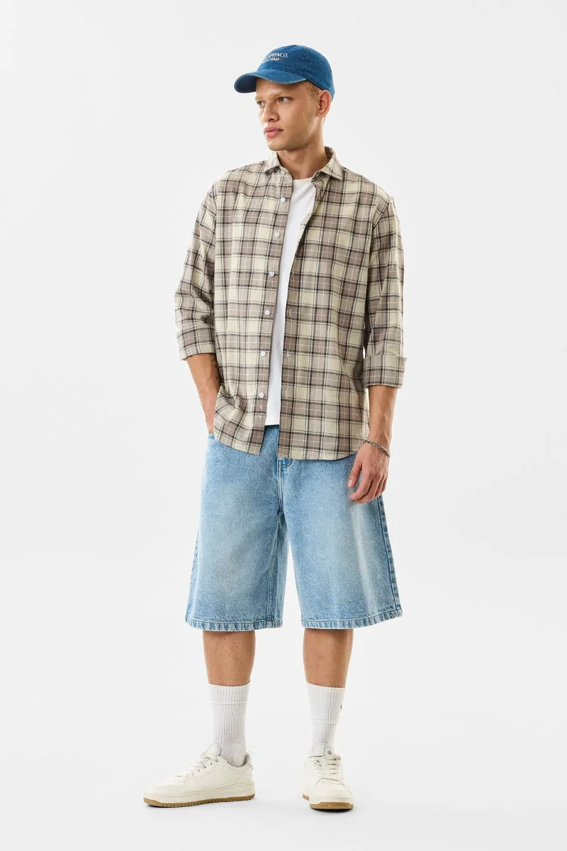 سنيتش Linen Blend Plaid Slim Fit Shirt