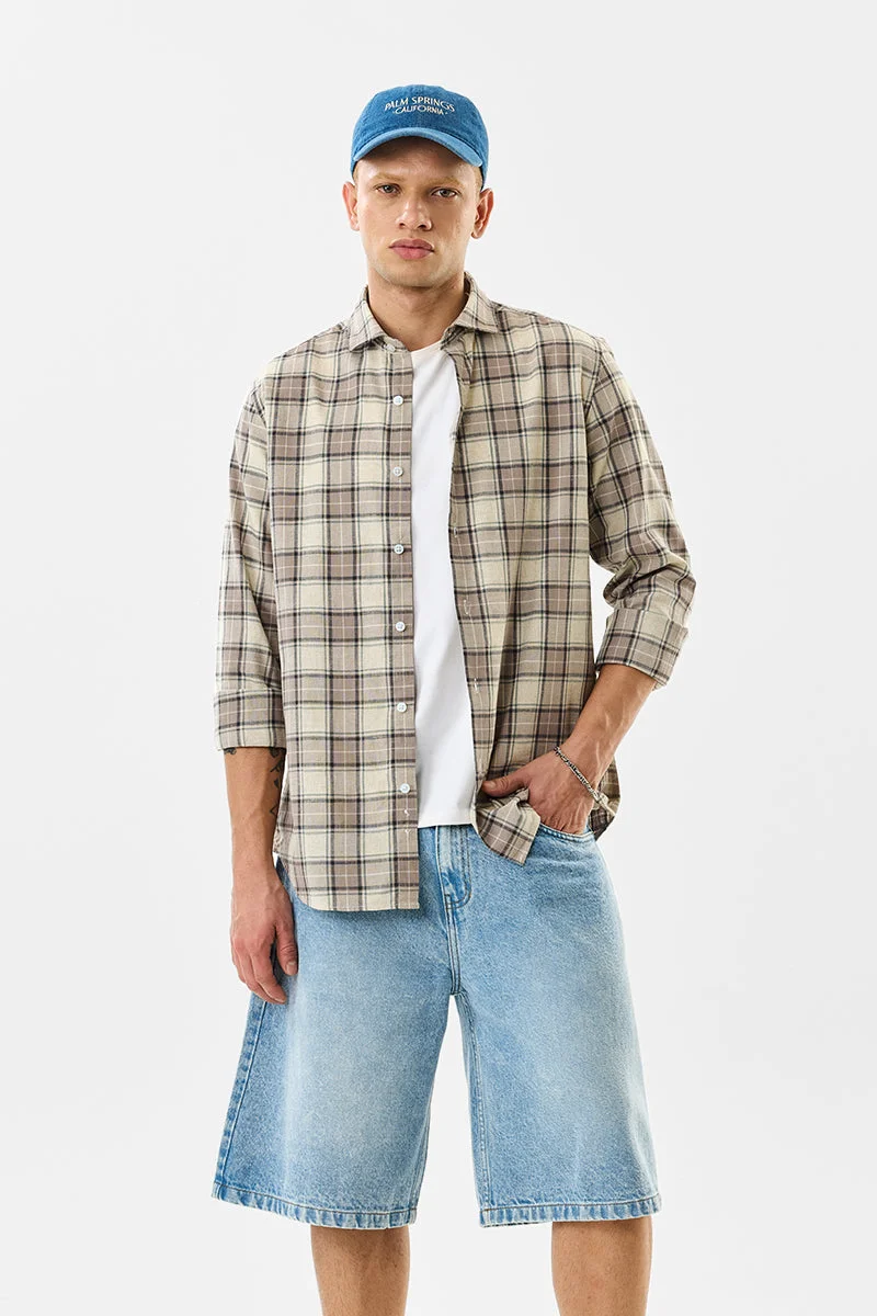 SNITCH Linen Blend Plaid Slim Fit Shirt