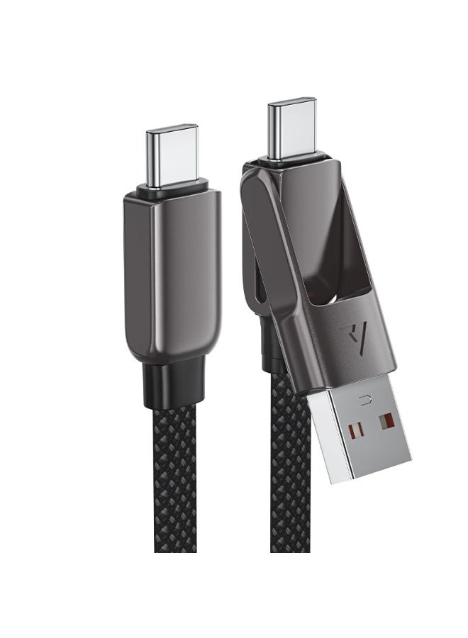أسيفاست كابل شحن وبيانات C13-04 USB-A / USB-C إلى USB-C 2 في 1، شحن سريع 60 وات، كابل مضفر من سبائك الزنك والنايلون بطول 1.2 متر - أسود - Image 3