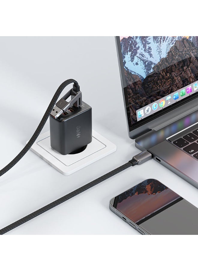 أسيفاست كابل شحن وبيانات C13-04 USB-A / USB-C إلى USB-C 2 في 1، شحن سريع 60 وات، كابل مضفر من سبائك الزنك والنايلون بطول 1.2 متر - أسود - Image 4