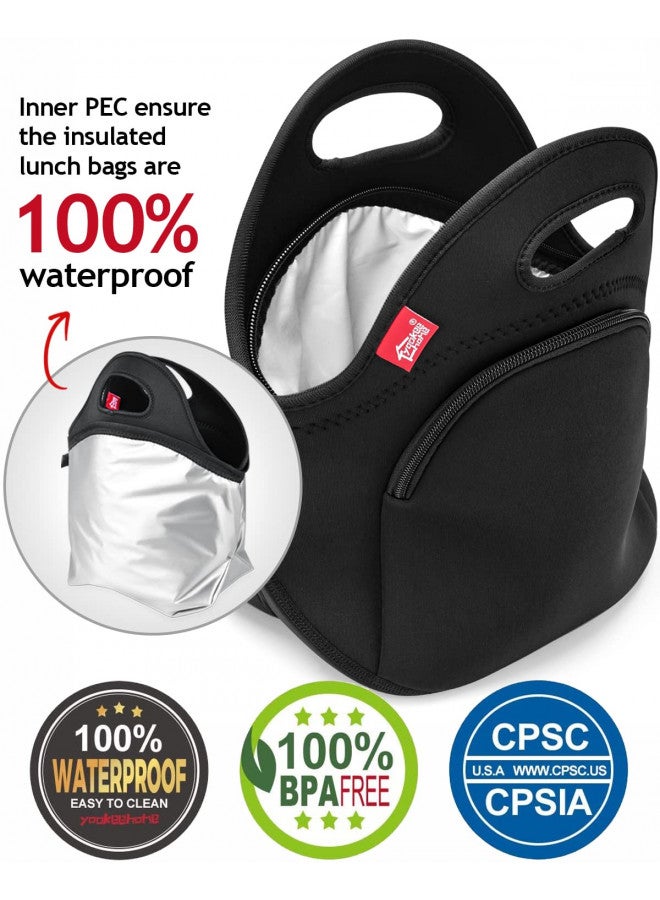 yookee home yookee home Neoprene Lunch Bag for Women Insulated Lunch Bag for Men Small Lunch Cooler Lunch Box Insulated Bag Thermal Lunch Bag Waterproof Leak Proof Freezable Lunch Bag Kids Lunch Tote Bag Black - Image 3