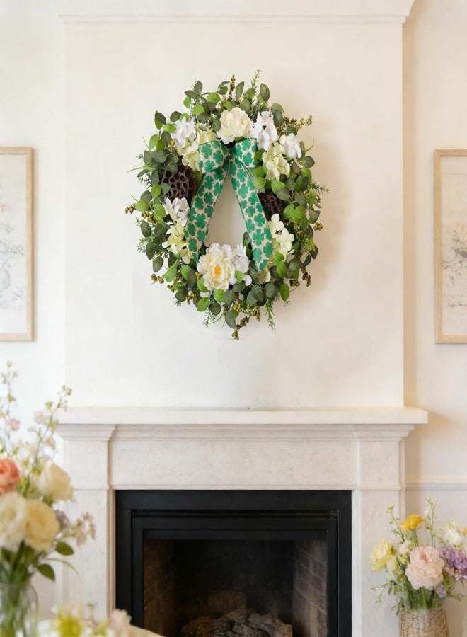Egolot 24 Inch Spring Hydrangea Flower Wreath for Front Door, Spring Summer Penoy Lotus Pod Wreath Indoor Outdoor, Rustic Farmhouse Everyday Floral Wreaths - Image 4