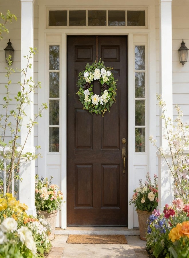Egolot 24 Inch Spring Hydrangea Flower Wreath for Front Door, Spring Summer Penoy Lotus Pod Wreath Indoor Outdoor, Rustic Farmhouse Everyday Floral Wreaths - Image 5