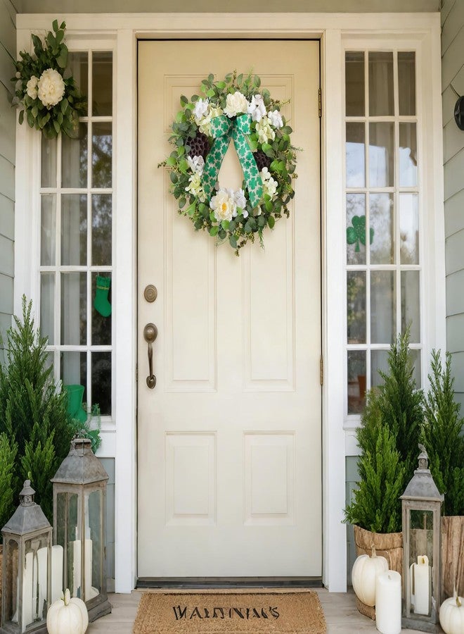 Egolot 24 Inch Spring Hydrangea Flower Wreath for Front Door, Spring Summer Penoy Lotus Pod Wreath Indoor Outdoor, Rustic Farmhouse Everyday Floral Wreaths - Image 3