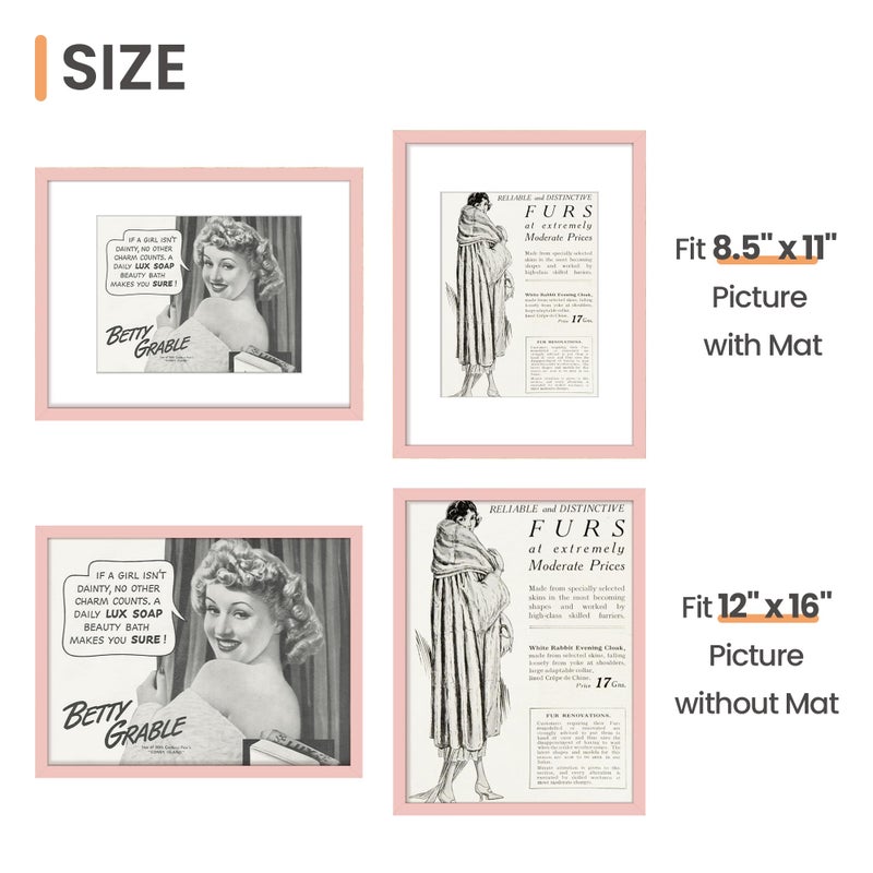 upsimples 12x16 Picture Frame, Display Pictures 8.5x11 with Mat or 12 x 16 Without, Wall Hanging Poster Frames, Pink, 1 Pack - Image 3