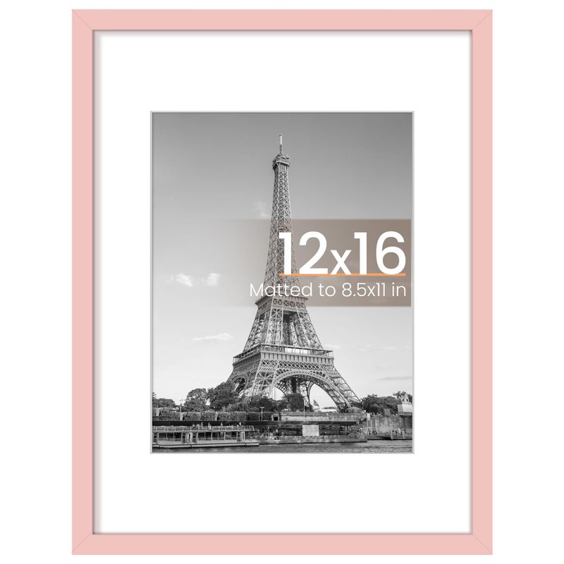 upsimples 12x16 Picture Frame, Display Pictures 8.5x11 with Mat or 12 x 16 Without, Wall Hanging Poster Frames, Pink, 1 Pack - Image 1