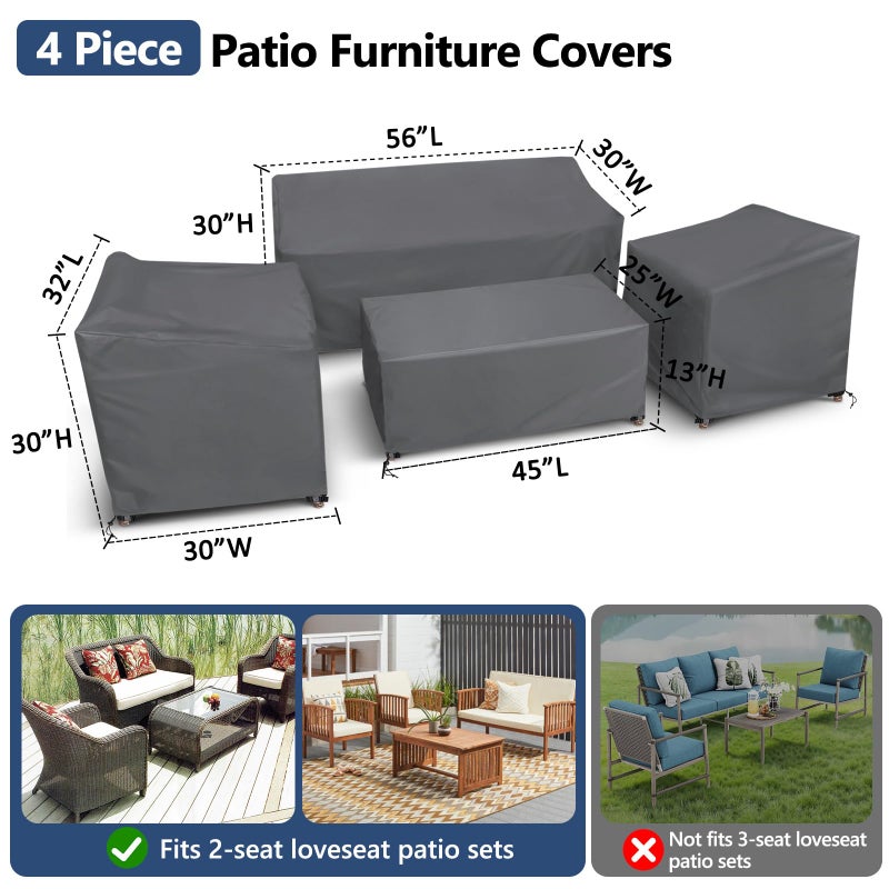 STARTWO Outdoor Furniture Cover Waterproof, 4 Piece Patio Furniture Set Cover for Outside Couch, Lawn Chairs, Coffee Table, Windproof with Buckle Strap, Grey - Image 2