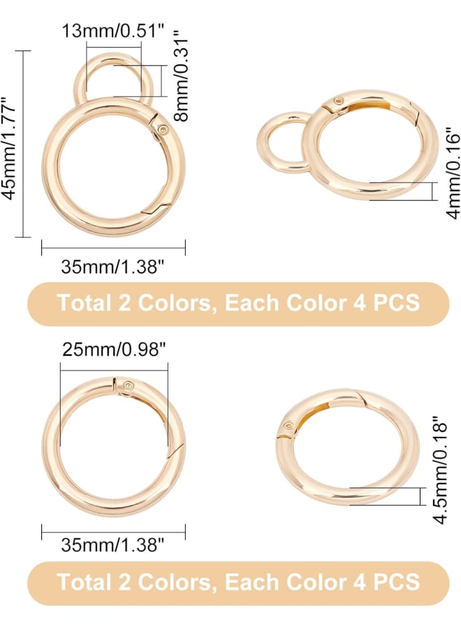 16pcs Spring Clip Round Carabiner Golden Silver Spring Snap Hooks Clip Set Snap Clip Trigger 35mm Spring Keyring Buckle Organizer with Fixed Eyelet for Handbag Purse Pet Tag Keychain  - Image 4
