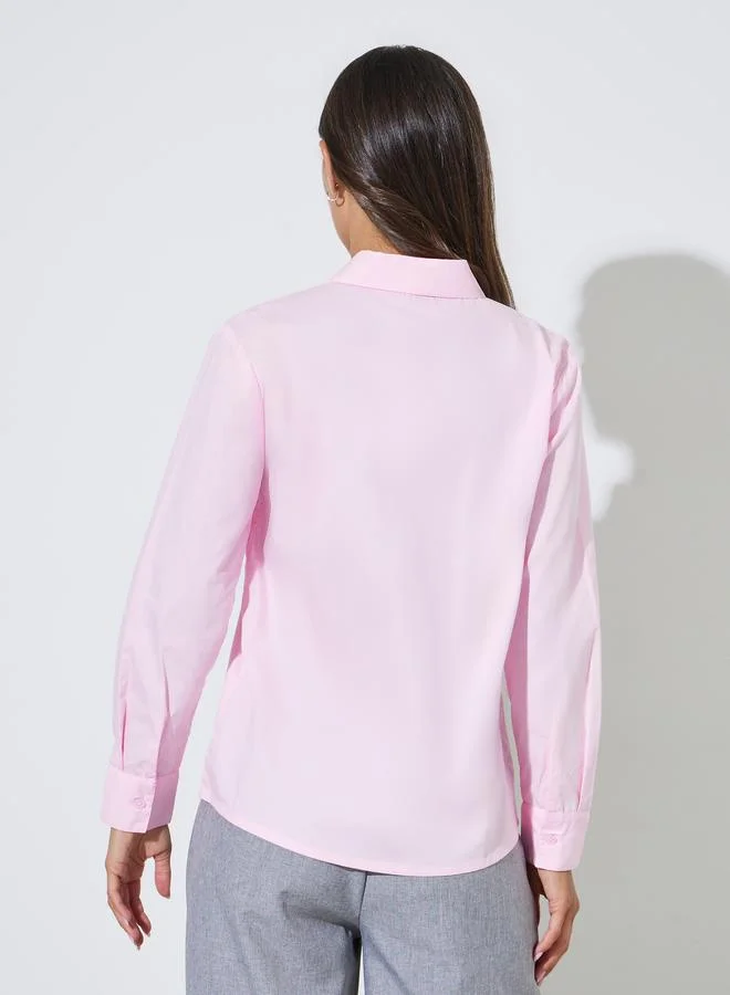 Styli  Pink Solid Long Sleeves Regular Fit Shirt for Women | Best Price UAE