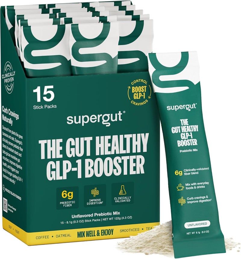 Supergut Gut Healthy GLP1 Booster  High Fiber GLP1 Supplement Powder for Women  Men  SugarFree Drink Mix for Gut Health 15 Servings