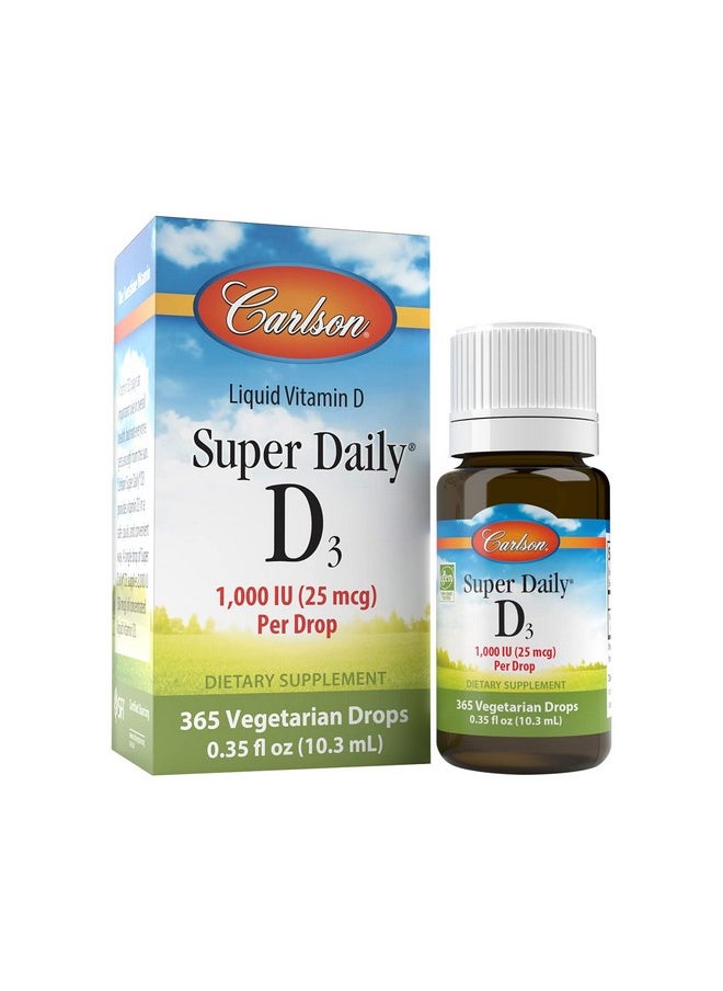 Carlson - Super Daily D3 Vitamin D Drops 1000 Iu (25 Mcg) Per Drop 1Year Supply Vitamin D3 Liquid Heart & Immune Health Vegetarian Liquid Vitamin D3 Drops Unflavored 365 Drops - Image 1