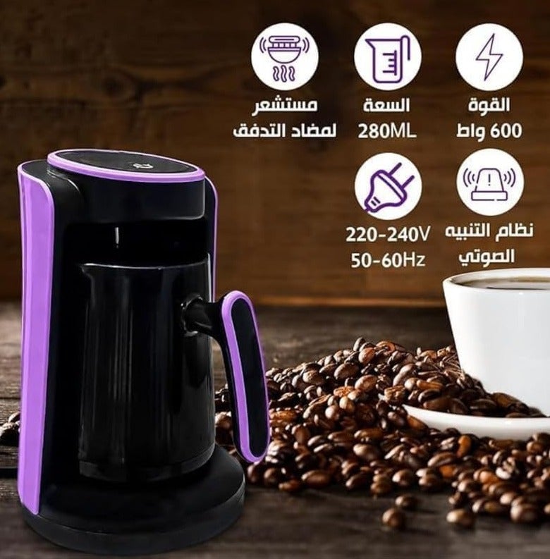 MARADO Coffee Maker Marado Turkish MA-1688 600W, 1–4 Cups Capacity, Fast Brewing Electric Coffee Machine with Heat-Resistant Handle, Purple Color - Image 3