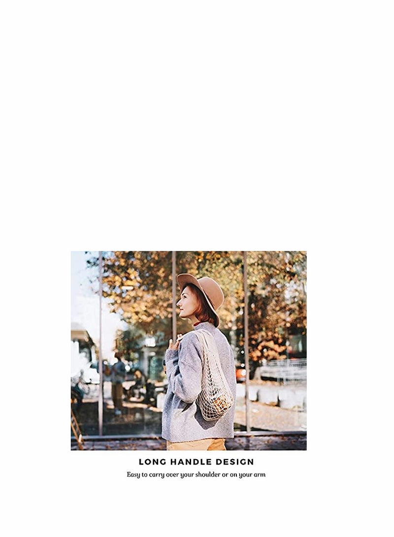 KASTWAVE Reusable Produce Cotton Mesh Bag - Natural Cotton Net String Shopping Tote Bag,Long Handle,2PC - Image 3