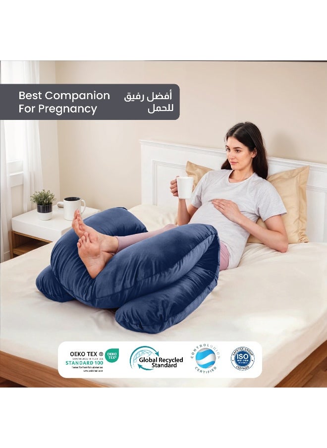 Rest Premium Velvet U Shaped Pregnancy Pillow 70X140Cm Maternity Full Body Pillow For Pregnant Women For Back , Hip , Neck And Knee Support With Removal Cover , Blue  - Image 3