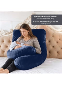 Rest Premium Velvet U Shaped Pregnancy Pillow 70X140Cm Maternity Full Body Pillow For Pregnant Women For Back , Hip , Neck And Knee Support With Removal Cover , Blue  - Image 4