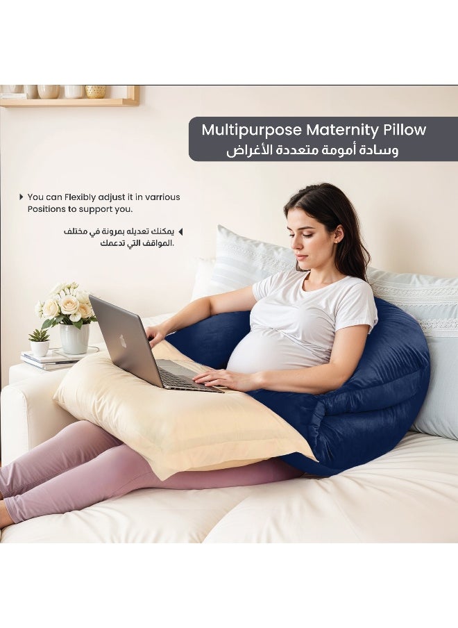 Rest Premium Velvet U Shaped Pregnancy Pillow 70X140Cm Maternity Full Body Pillow For Pregnant Women For Back , Hip , Neck And Knee Support With Removal Cover , Blue  - Image 2