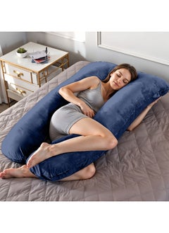 Rest Premium Velvet U Shaped Pregnancy Pillow 70X140Cm Maternity Full Body Pillow For Pregnant Women For Back , Hip , Neck And Knee Support With Removal Cover , Blue  - Image 1