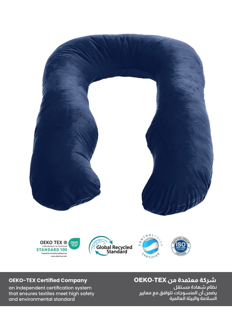 Rest Premium Velvet U Shaped Pregnancy Pillow  70x140cm  Maternity Full Body Pillow For Pregnant Women for Back , Hip , Neck and Knee Support with Removal Cover , Blue - Image 3