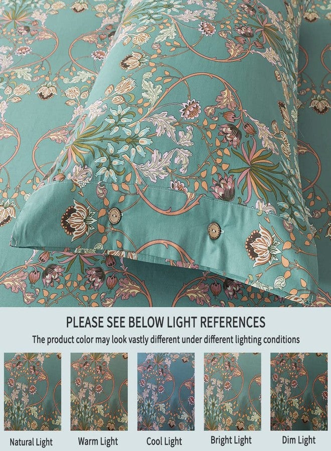 FADFAY King Size Sheets Shabby Floral Vintage Bed Sheet Set Percale Cotton Chic Teal Blue Orange American Country Style Bedding Luxury Super Soft Breathable Crisp Bed Deep Pocket Fitted Sheet 4 Pcs - Image 5