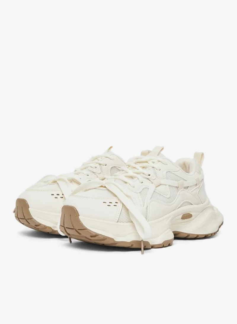White Chunky Sole Lace-Up Sneakers
