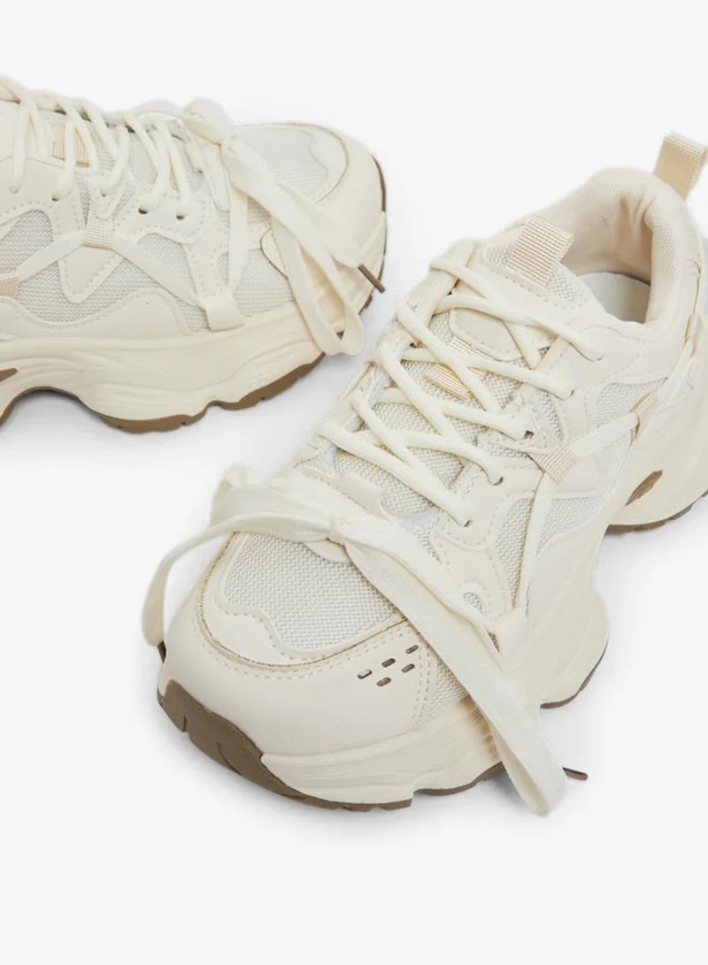 Styli  White Chunky Sole Lace-Up Sneakers for Women | Best Price UAE